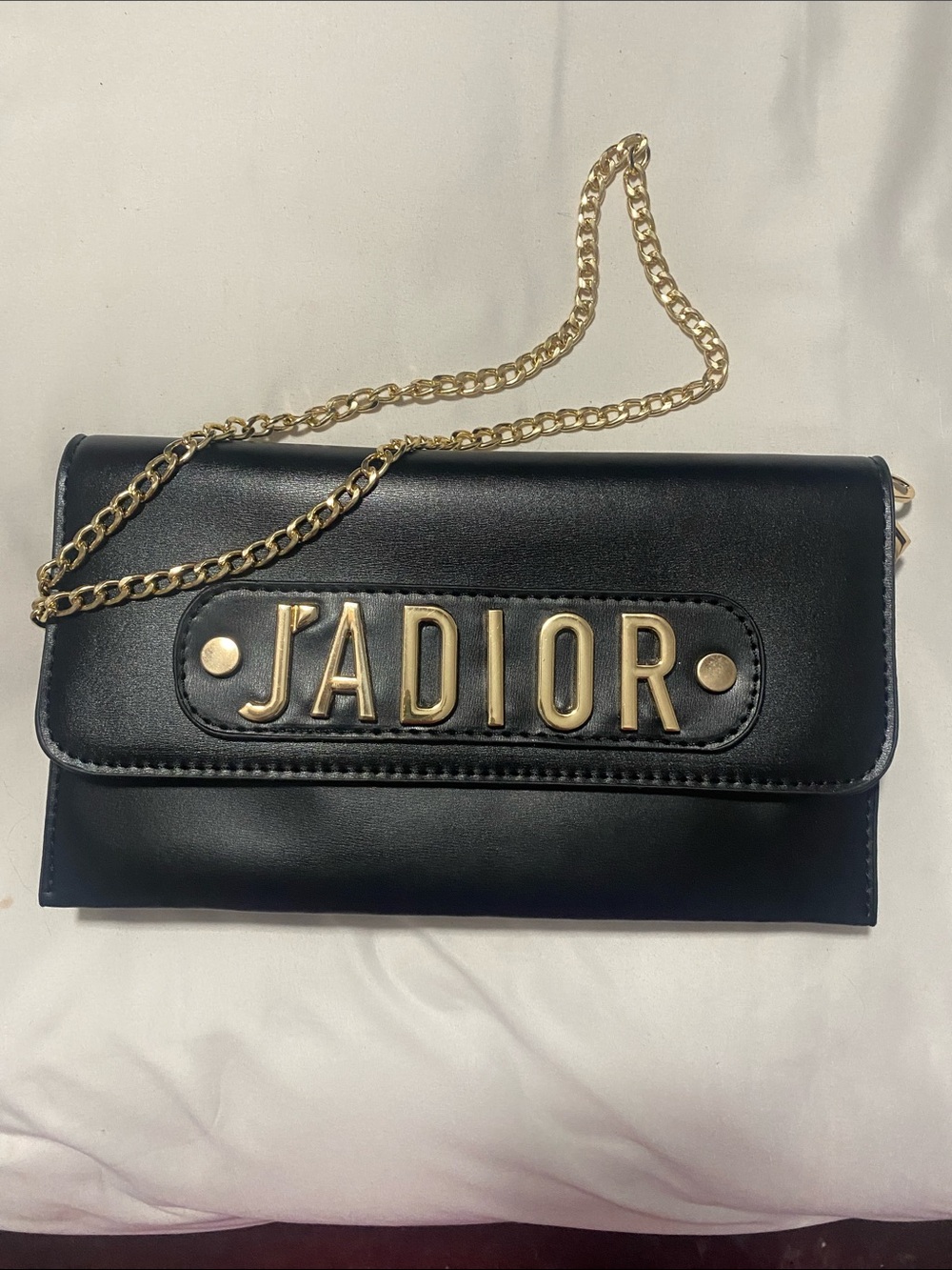 Dior Black Leather J'ADIOR Gold-Accent Chain Clutch